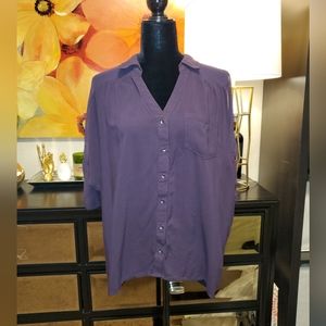 EUC Express Purple Button-Up Shirt With Sheer Sleeves Size L